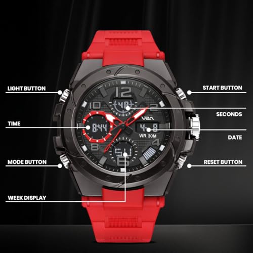 Image of V2A Styrke 5110 Analog Digital Watch for Men | Hybrid Multi Display Dial | Alarm Stopwatch Day Date 12 /24 Hr | TPU Strap | 30M Water Resistant