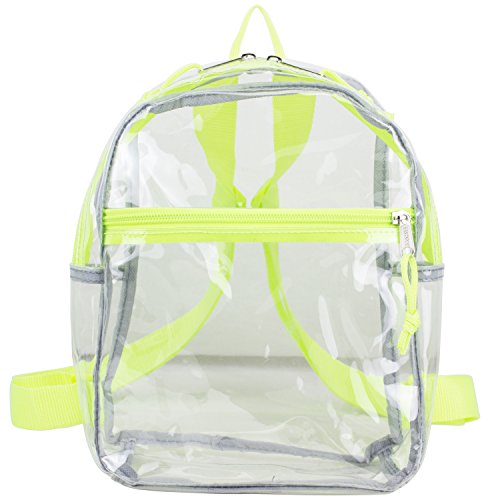 Eastsport 100% Transparent Clear Mini Backpack (10.5 By 8 By 3 Inches) With Adjustable Straps, Clear/Neon Yellow #TOP1