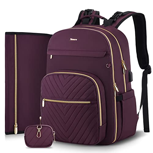 Image of MOMUVO Diaper Bag Backpack, Quilted Baby Bag with Changing Pad & Stroller Straps & Pacifier Case, Large Travel Diaper Bags for Mom Dad