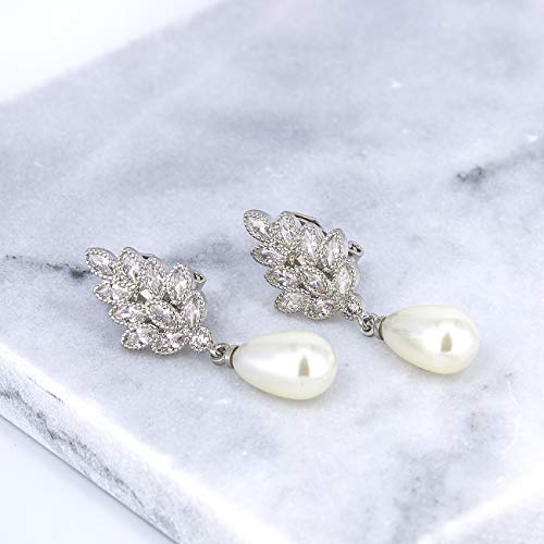 YOQUCOL Leaf-shape Dangle Drop Earring Simulated Pearl Cubic Zirconia Crystal Earring For Women3