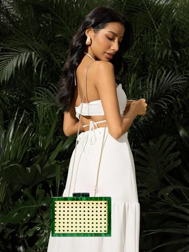 Image of RomanticDesign Women Acrylic Handbag Rattan Woven Pattern Square Box Crossbody Handbag Shoulder Bag Chain Purse