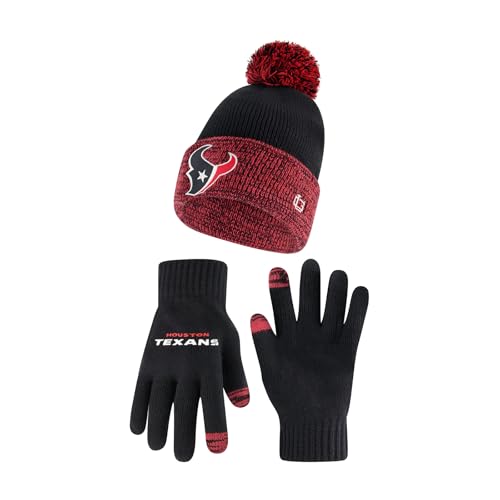 Ultra Game NFL Official Youth Super Soft Two Tone Winter Beanie Knit Hat with Extra Warm Touch Screen Gloves, Houston Texans, Team Color, 1SIZE