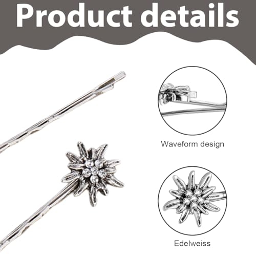 OUDQFCJ 3er-Set Trachten-Haarklammern Strass-Edelweiss (antik-silber-farben),Schneeglöckchen