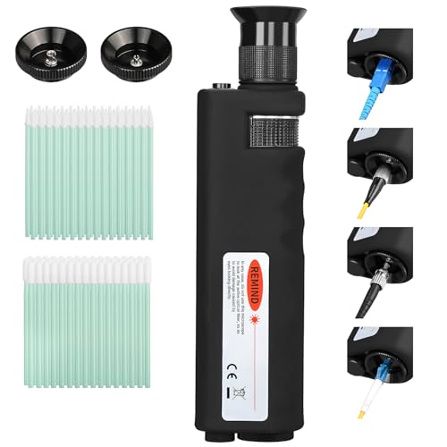 3-Piece Fiber Optic Cleaning Tool 400X Fiber Optic Microscope with 2.5mm SC/FC/ST and 1.25mm LC adapters, Belt 2.5mm/1.25mm Fiber Optic Cleaning Cotton Swab Suitable for SC/FC/ST/LC/MU adapters