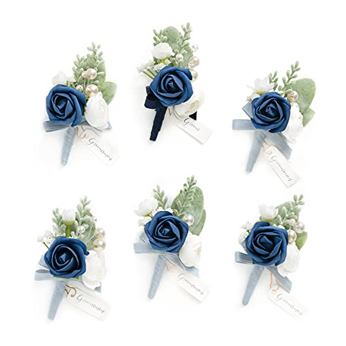 Ling's moment Set of 6 Boutonniere for Men for Wedding Groom Groomsmen Boutonniere for Wedding Ceremony Anniversary Formal Dinner Party Cover