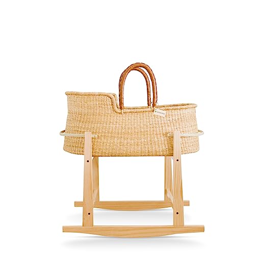 Signature Bilia Bassinet Rocking Combo Set | Authentic Design Dua Moses Basket | 3 in 1 GOTS Organic Portable Basket for Your Baby’s Needs | Woven Basket for Travel & Nursery