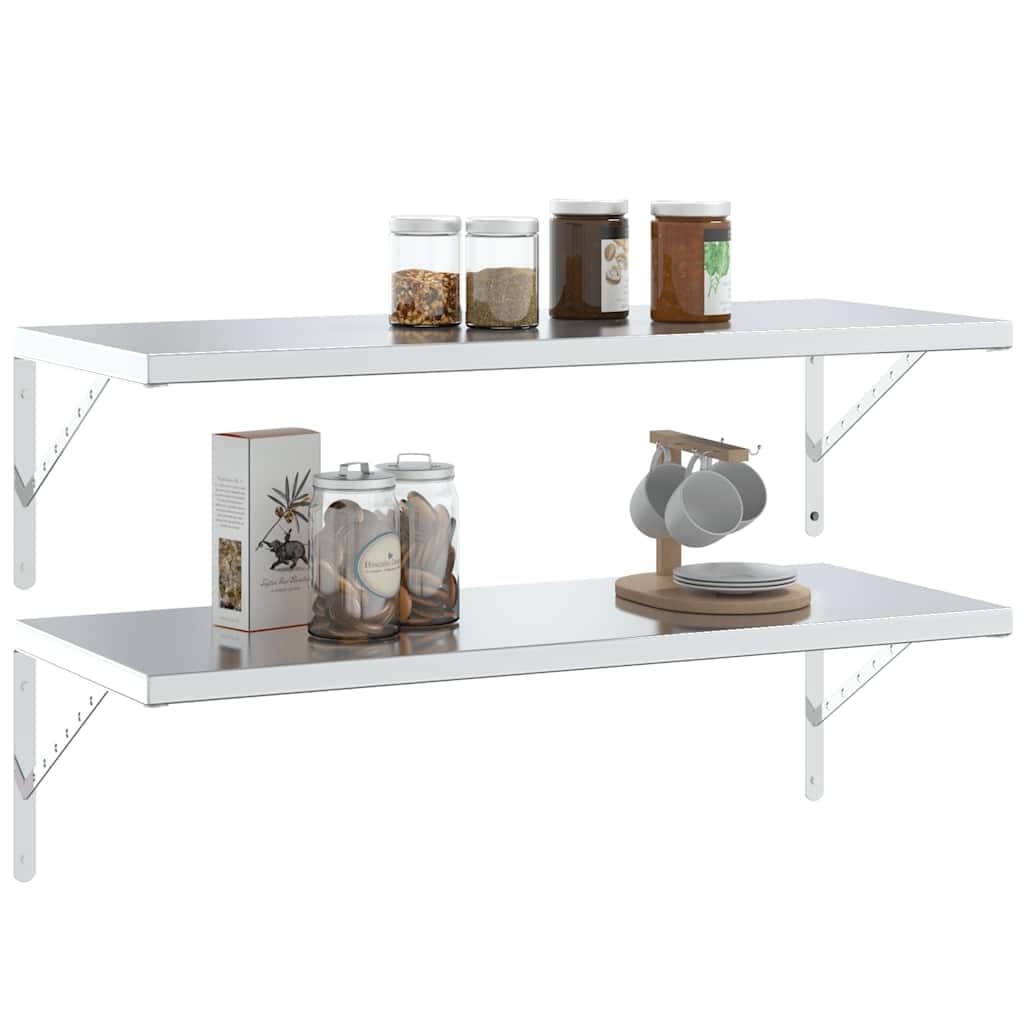 Soporte de estante de acero inoxidable en plata 40 x 2,5 x 25 cm, 4 unidades con tornillos y tacos para estante de pared, estantería colgante, estantería, soporte para ahorrar espacio para