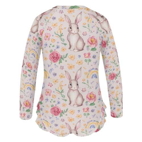 Rabbit Flowers One Piece Swimsuit for Girls Quick Dry Rashguard Girls' Swimwear 3T3