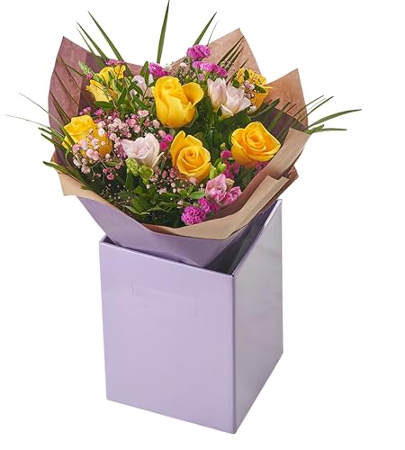 Scented Cheer Fresh Flower Bouquet with Yellow Roses, Limonium for Birthdays, Anniversaries, Weddings