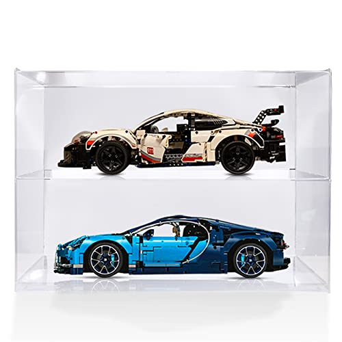 Joody Vitrine en Acrylique à 2 étagères pour Lego Technic Cars 42083, 42115, 42096, Maquette de Voiture à l'échelle 1/8, Boîte de Comptoir Anti-poussière avec Porte