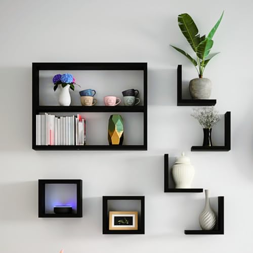 Macramiss Kit Jogo Conjunto 7 Pe&ccedil;as Prateleiras Nicho Organizador Estante Suspensa Mdf Porta Livros...