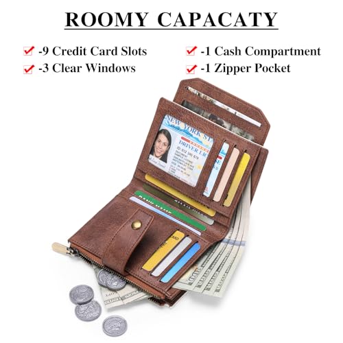 FALAN MULE Small Wallet for Women Leather Bifold Compact RFID Blocking with ID Window2