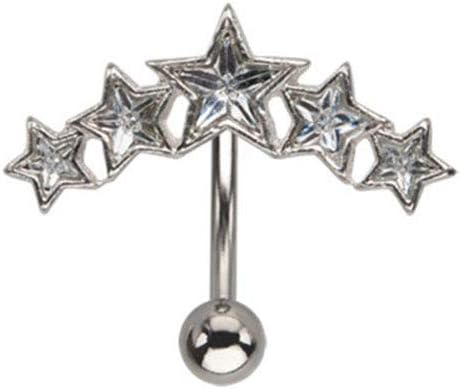 316L Surgical Steel Navel Belly Button Ring 716" 5 Stars Clear 14G