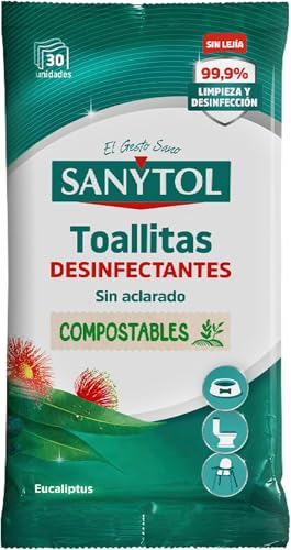 Sanytol – Toallitas Desinfectantes Multiusos, Eliminan Bacterias, Hongos y Virus Sin Lejía, Perfume Eucaliptus - 30 Toallitas (Paquete de 5)