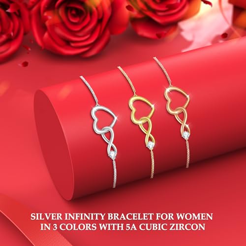 J.Fée Infinity Bracelets for Womens,Silver Bracelet for Women Infinity Bracelet Silver Jewellery for Women,Adjustable Ladies Silver Bracelets Womens Jewellery Gifts for Women,Silver,Gold,Rose Gold - Image 5