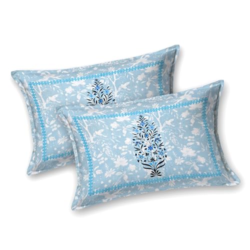 Image of RajasthaniKart Pure 100% Cotton 240 TC King Size BEDSHEET with 2 Pillow Cover - 90X108 (Suitable for King Size Bed Sheet or Double Bed, Light Blue) PSP133