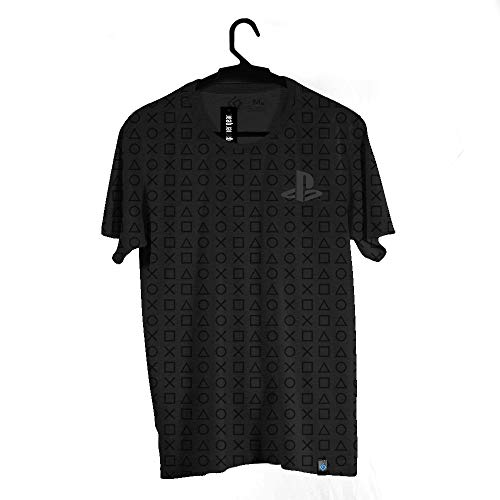 Camiseta Brand Botões Pattern, Playstation, Adulto Unissex, Cinza, PP