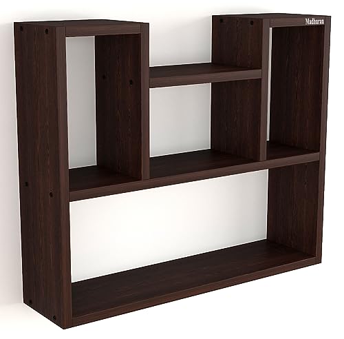 Image of Madhuran Engineered Wood Wall Mounted Shelf Rack Shelves Flowery Wenge