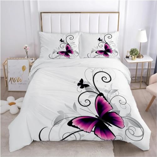 Housse de couette papillon 200x200cm avec 2 taies d'oreiller pour lit double - 2