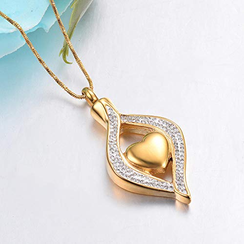 Gulunmun Urnas para Perros Joyería para Mujer Cristal lágrima corazón cremación urna Colgante Collar conmemorativo para Mujer cenicero de Acero Inoxidable Titular Recuerdo joyería-Oro Cover