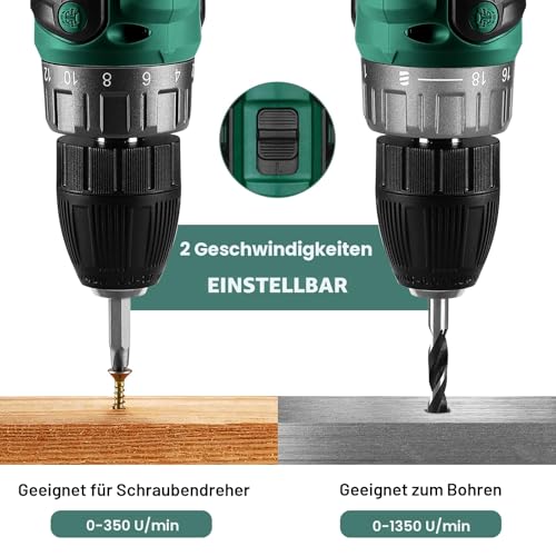 Akkuschrauber Akku Bohrschrauber Akkubohrer Bohrmaschine Schrauber set：DEKOPRO 20V 30 tlg Zubehör 18+1 Drehmomentstufen Schlagbohrschrauber 40Nm Max 2-Gang Bohrer LED Licht - Für Haus Reparatur DIY 4