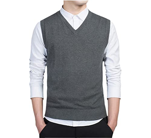 Pull d'automne pour homme col en V gris foncé XXL tricoté sans manches