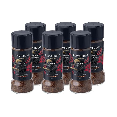 Image of Davidoff Origins Brazil Flavour Instant Coffee, 8 /12 Intensity - 100% Arabica - 90G, Granule, Glass Bottle - Pack Of 6