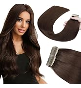 Tape in Hair Extensions Human Hair Chocolate Brown 14 Inch 20pcs Remy Human Hair Extensions Tape ...