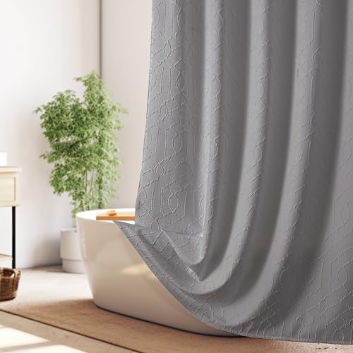 OWENIE Grey Shower Curtain, 3D Embossed Geometric Polyester Fabric Shower Curtains, Modern Luxury Elegant Innovative Design Hotel Style Bathroom Decorations, 72 W x 72 L, Gray