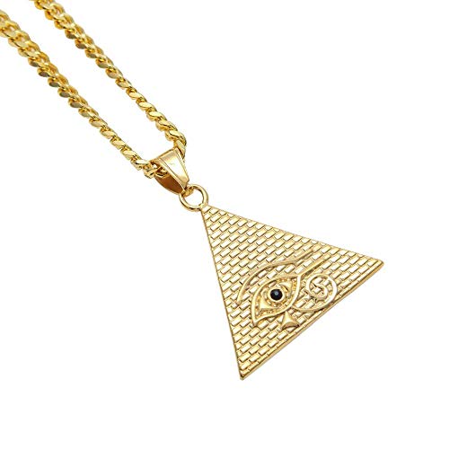 Collier pyramide égyptienne Eye of Horus et sa longue chaîne gourmette cubaine 70cm