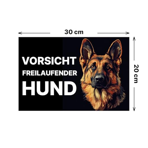 Vorsicht Hund Schild 20x30cm wetterfestes Schild Achtung Hundeschild freilaufender Hund Hunderasse (Schäferhund Schwarz)