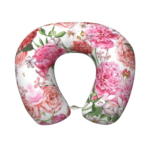 XULLZH Almohada unisex con estampado de peonías de jardín, en forma de U, transpirable, ligera, cómoda