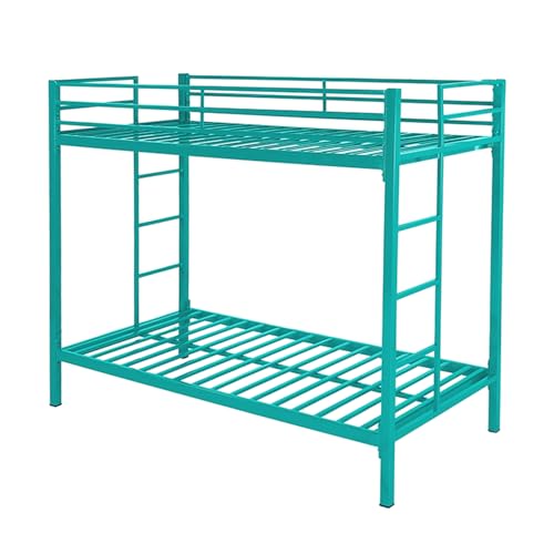 Image of Pilio Twin Over Twin Metal Bunk Beds for Kids | Bunker Bed for Adults | Double Decker Bed for Kids Room Furniture | Frame Only, Mattress not Included (Aqua Blue)