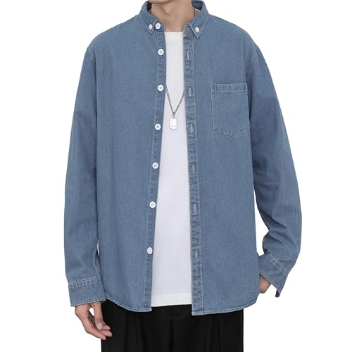 Maiyifu-GJ Men's Denim Jackets Cotton Lightweight Casual Loose Jean Jacket Fashion Distressed Button Down Trucker Coats