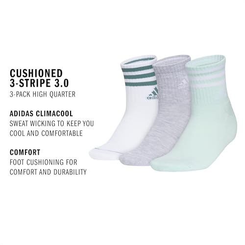 adidas Meias femininas 3 listras (3 pares) com compressão de arco para um ajuste seguro, Branco/verd