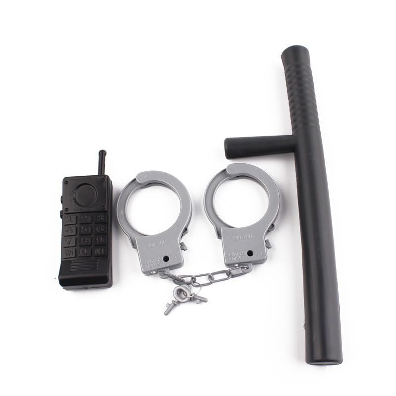 Image of Kids Police Role Play Kit - 3‑Piece Toy Set with Baton, Handcuffs & Walkie‑Talkie - Safe Pretend Play Police Accessories for Boys & Girls, Fancy Dress & Costume Parties