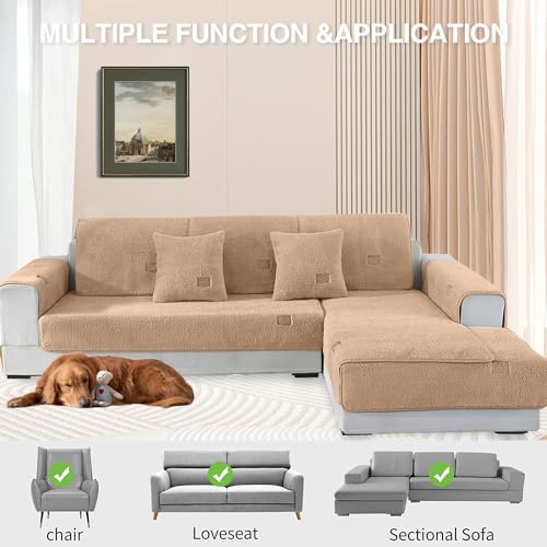 LINGKY Samt Sofabezug 1 2 3 4 Sitzer, L Form Sofaüberwurfe, Ecksofa Sofa überzug Pets Dog Couch überzug Anti-rutsch Sofaschutz, Ultra Weicher Sofaschoner (Kaffee, 70x150cm/Rechteckig)