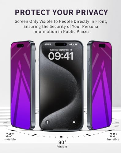 Image of 2 Pack for iPhone 14 Pro Max Privacy Screen Protector Tempered Glass for iPhone14ProMax 6.7inch Anti-Spy Private Glass Film Anti-Blue Light No Bubble Anti-Scratch Full Coverage Gradient Purple