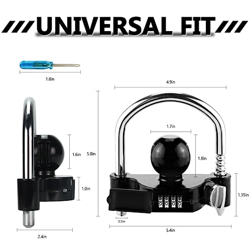 Cenipar Trailer Hitch Lock Universal With Combination Lock, Heavy-Duty Steel Tow Ball Coupler, Fits 1-7/8”, 2”, 2-5/16” Couplers, For Trailer Truck Rv Suv Boat Black #TOP1