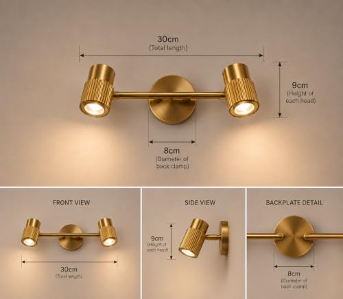 Image of FILLISKA 3 in 1 Double Wall spot /Picture /Display /Mirror Light with Adjustable Head and Colour Changing Function (12 Watt Luxurious Gold-185)