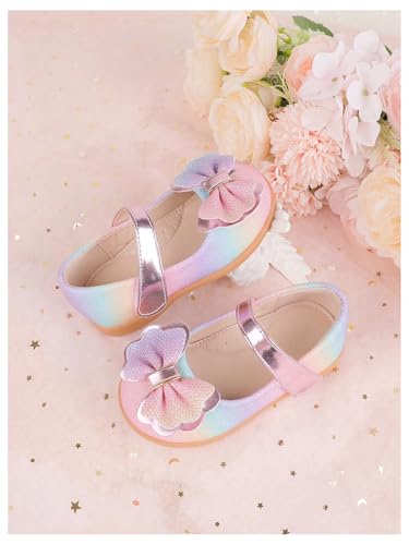 GORGLITTER Girl's Colorful Bow Sandals Metallic Round Toe Ankle Strap Summer Flats Sandals Cute Princess Shoes4