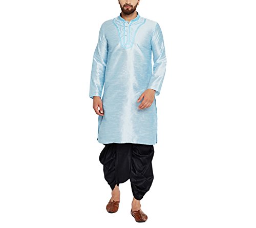 Image of SOJANYA (Since 1958 Mens Black Stitched Dupion Silk Dhotis, Size: Freesize