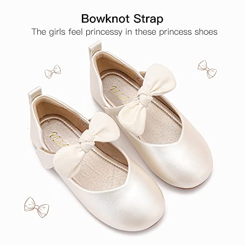 Walofou Kids Girl Princess Shoes 2T Champagne Little Flower Girls Mary Jane Ballet Flats Shoes Size 7 2 Yr Cute Cosplay Girl Dress School Ballerina Wedding Party Flat Shoes (Pu-Champagne 7) #TOP2