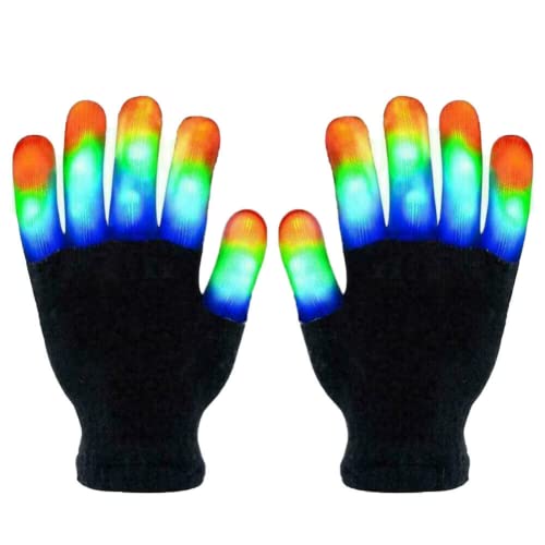 anso 1 Pair LED Gloves Finger Light Up Glow Flashing Creative Magic Props Party Concert (Adult)