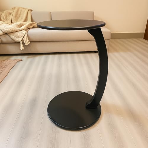 Image of POSHIO C-Shaped Side Table for Sofa & Bed - Matte Finish, Slide-Under Design, Easy 3-Piece Assembly, Ideal for Laptop, Coffee & Home Decor | Neatly Finished (38x58cms) (1, Black (Matte))