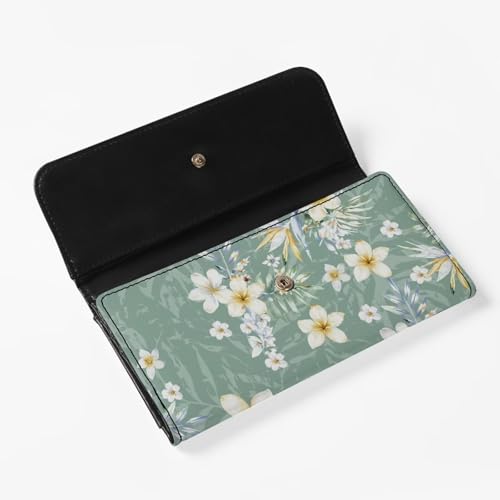 Image of AFPANQZ Large Capacity Women Purse Portable Handbag Purses, Tropical White Flower Womens Card Purse with Zipper Multifunctional Handbags RFID Blocking Checkbook Wallet