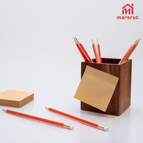 Wooden Pencil Holder for Desk, Wood Pen Black Walnut Cup Holder Square Handwork Natural Organizer Simple Stand for Pencils Make up Brushes Stationery Desks Offices Desk Desktop Decoration (Brown) - Image 5