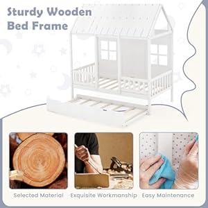 Giantex Twin House Bed with Trundle, Kids Bed Frame with 82" Tall Roof, Windows and Guardrail, Wooden Playhouse Bed for Teens Boys Girls Bedroom, No Box Spring Needed, Free to Decorate, White Giantex Twin House Bed with Trundle Kids Bed Frame with 82 Tall Roof Windows and Guardrail Wooden Playhouse Bed for Teens Boys Girls Bedroom No Box Spring Needed Free to Decorate White