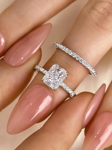 1.5 Carat Radiant Cut Engagement Ring Set, Sterling Silver 5A Cubic Zirconia Simulated Diamond Wedding Ring Set for Women4