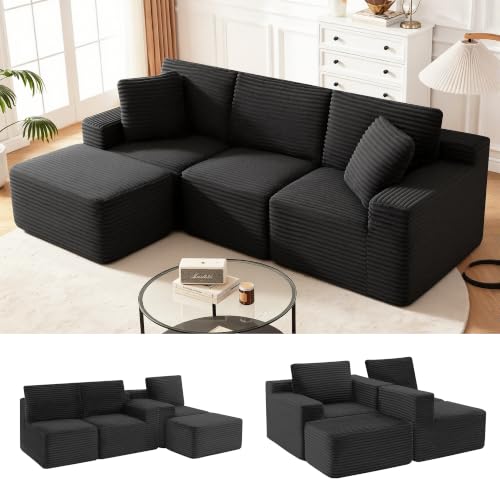 Image of Modular Sectional Sofa, Black Boneless Couch for Living Room